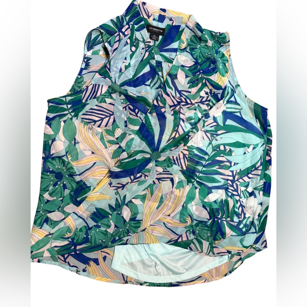 Liz Claiborne Tropical‎ Sleeveless Blouse XXL Office Resort Floral Top
